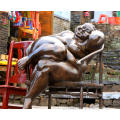 outdoor garden decoration metal bronze life size fat women sculpture
